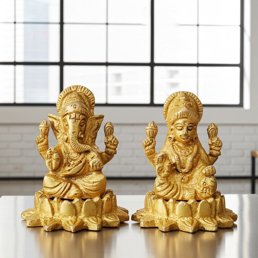 Brass Laxmi Ganesh Pair Idol Statue | Auspicious Diwali Puja Set, Height : 2 Inch (BSMAS892)