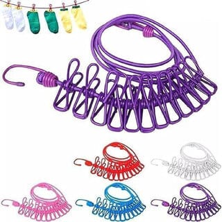 Cloth Drying Rope with 12 Hooks - Outdoor Cloth Drying Line Nylon Retractable Clothesline (1.9 m)
