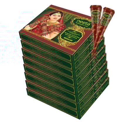 Neeta Mehendi Cones for Hand Desgning & Wedding, Bridal Mehandi Cone Reddish Brown Color 12 Pcs in 1 Box (Pack of 8)