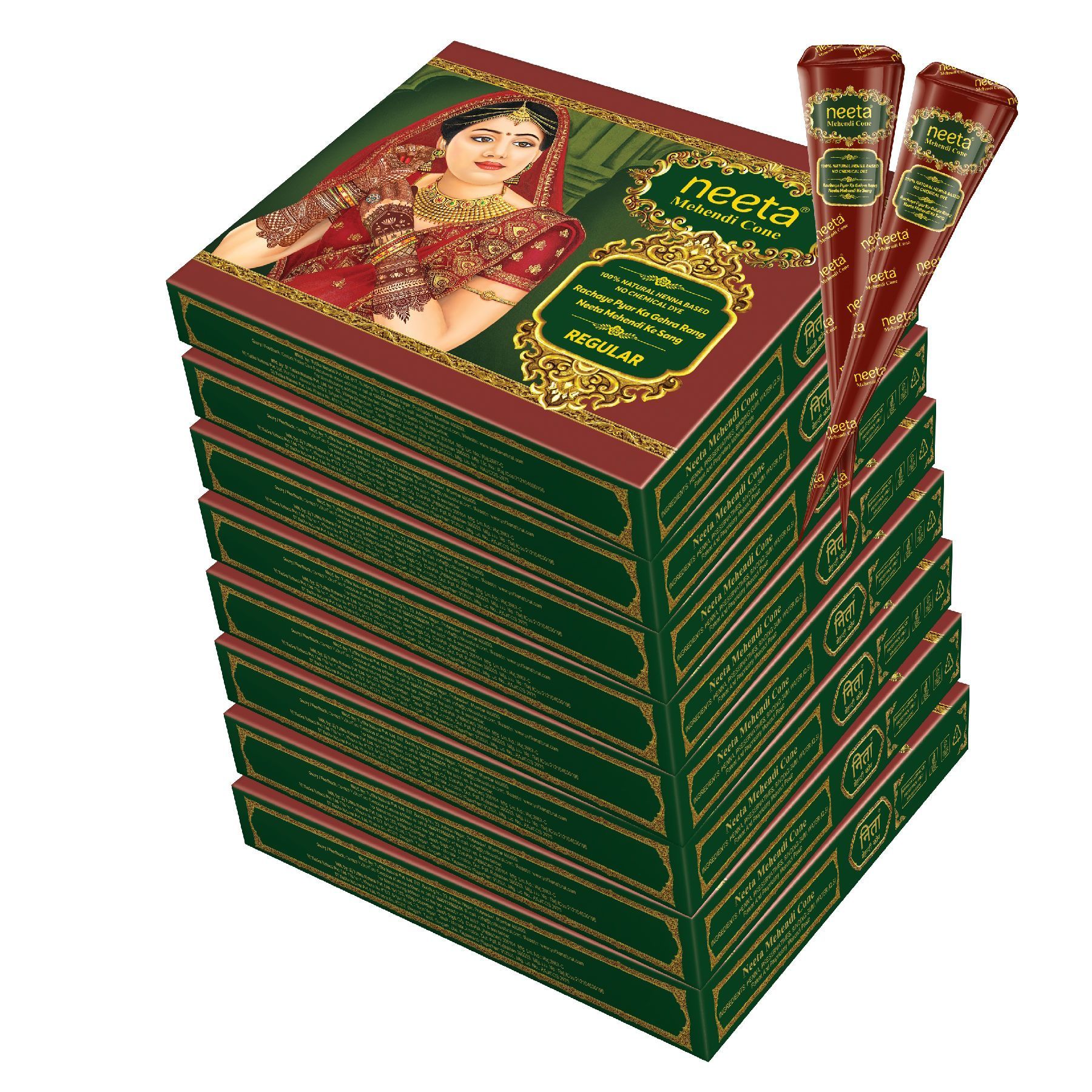 Neeta Mehendi Cones for Hand Desgning & Wedding, Bridal Mehandi Cone Reddish Brown Color 12 Pcs in 1 Box (Pack of 8)