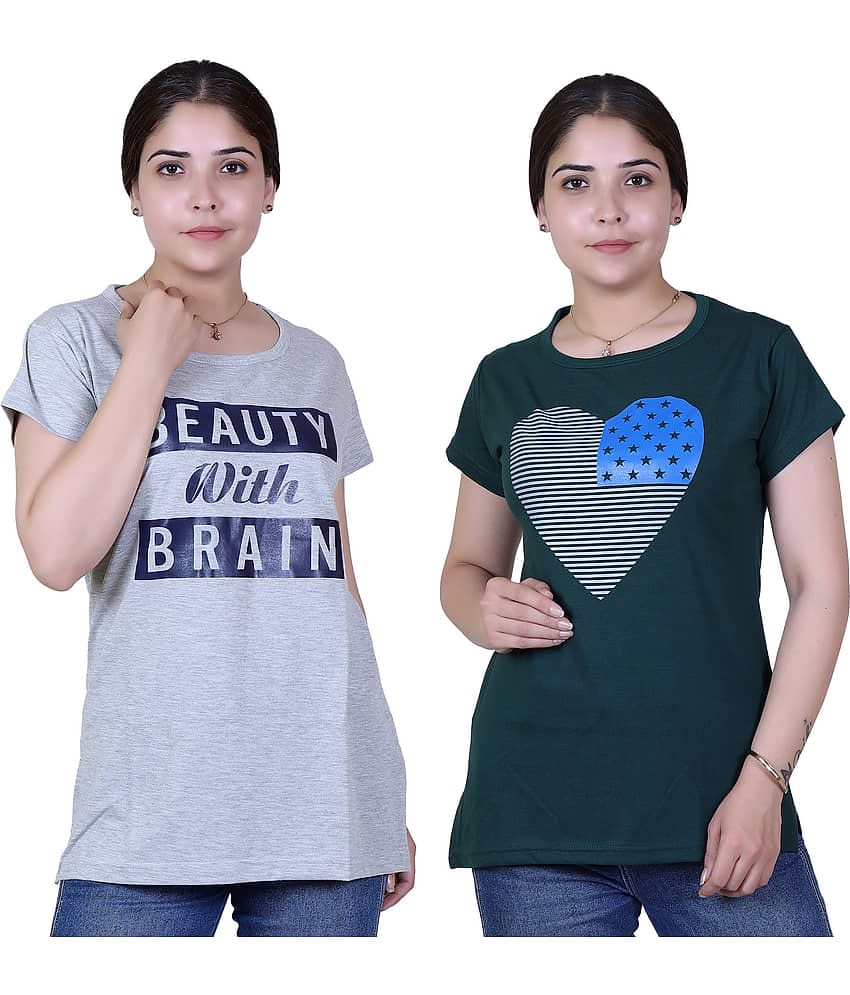 Varenyam Women Cotton Regular Fit Round Neck T-Shirt ( Grey )