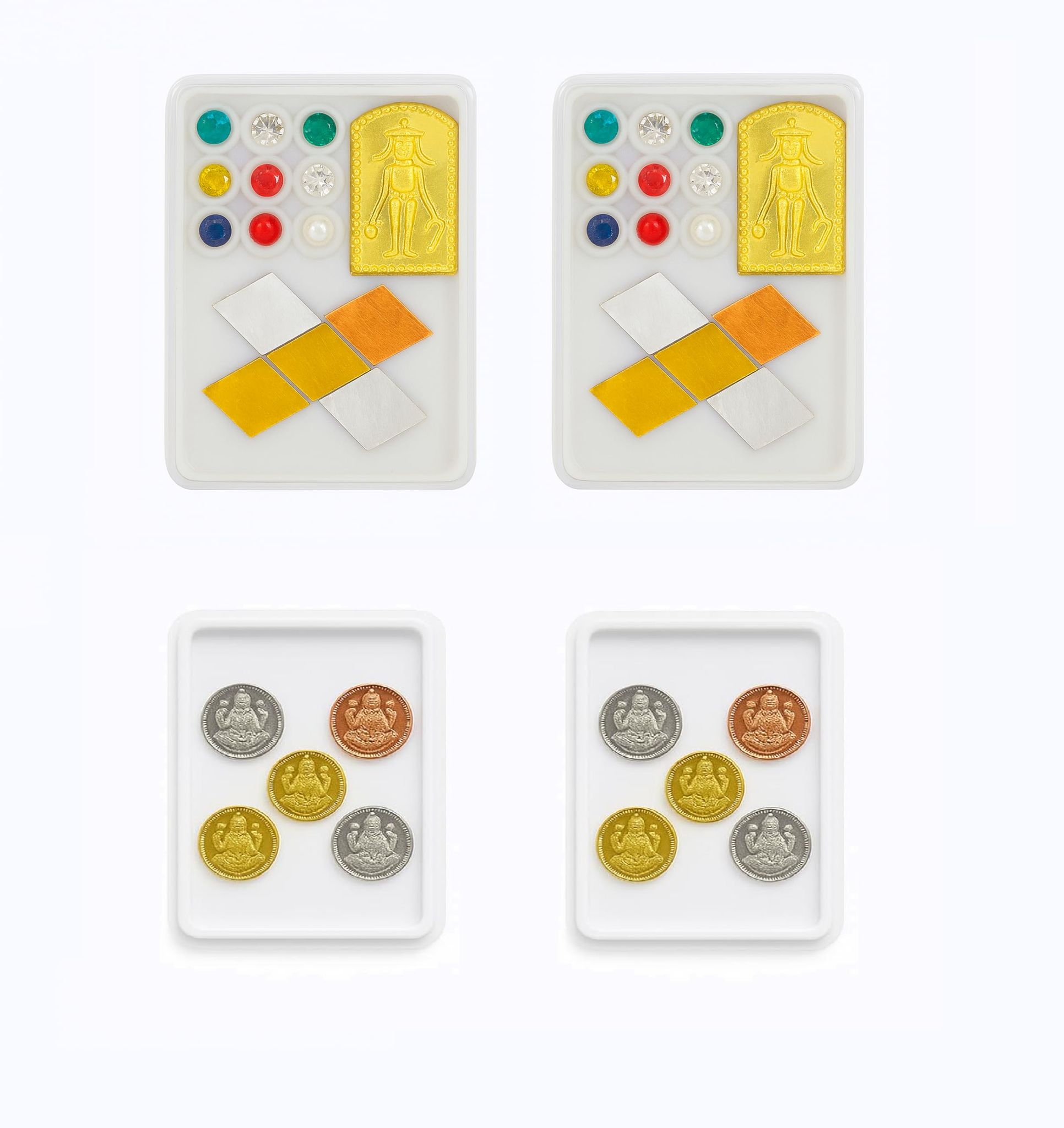 Vastu Prathima & Navratna Stones with Panchaloha (Set of 2) + Small Lakshmi Coins (Pack of 10) � Bhoomi Pooja Combo � Vastu Kit for Home, Energy Balance & Vasakal Puja � Panchaloha Idols & Coins