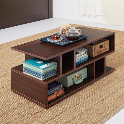 Engineered Wood Coffee Table (Walnut) | Living Room Center Table | Suede Finish | 1 Surface Top and 2 Shelves | Warranty Protected| Installation Provided