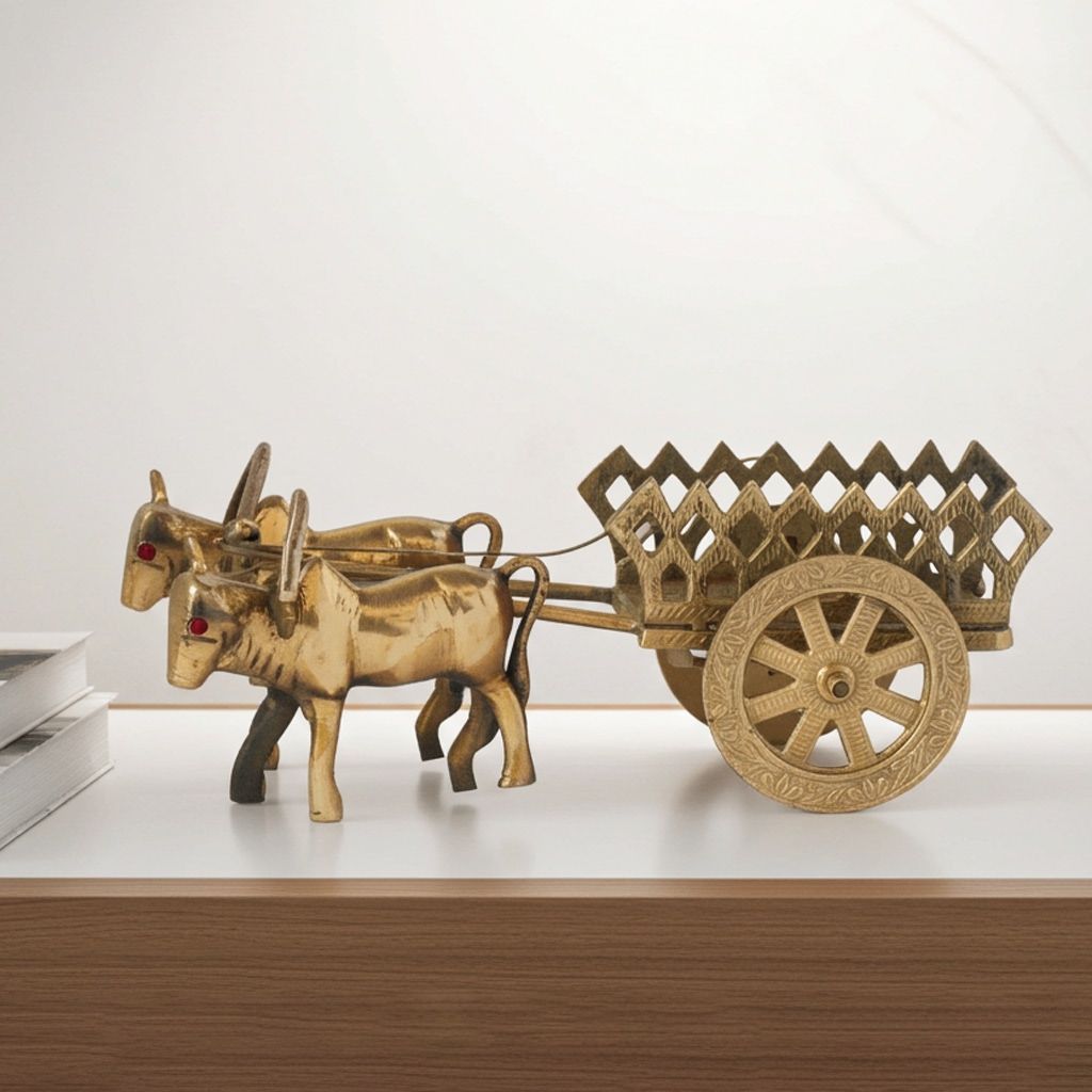 Brass Showpiece Bull Cart Statue, Height : 3.5 Inch (ZMAS356 D)