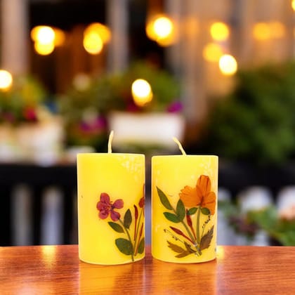 Jasmine Scented Eco-friendly Soy Wax Pillar Candles-Set of 2 - Lavender