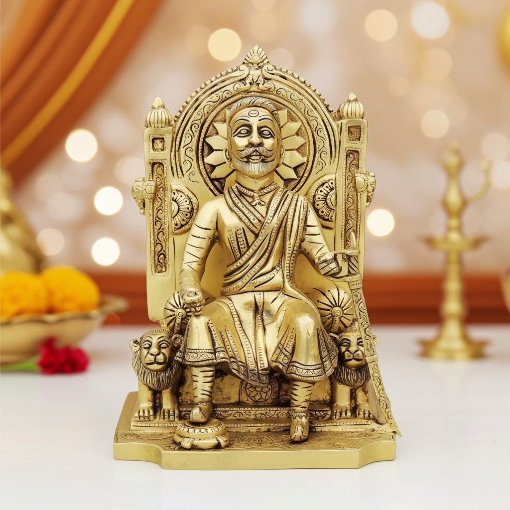 Brass Shivaji Maharaj Statue - Decorative Brass Murti, Height : 10.2 Inch (BSMAS1697 D)