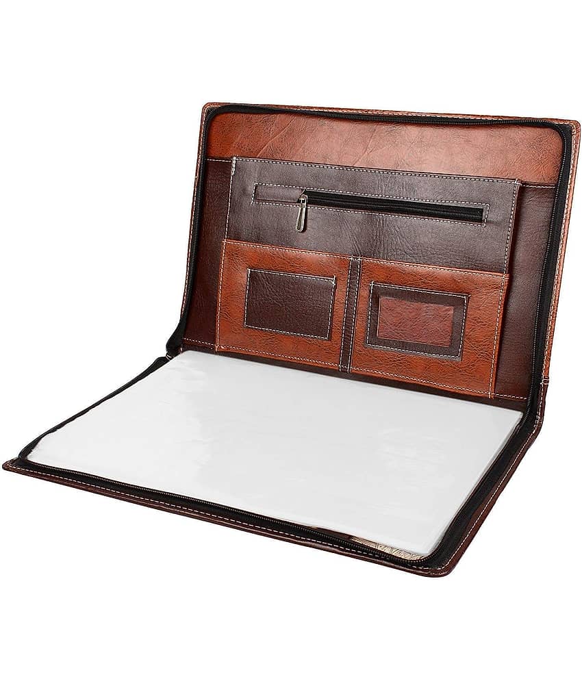 Leather Zip File and Folder, Professional B4 Size Folder with 20 Leafs for Holding up to 40 Certificate,Documents - Set of 1 Light Brown