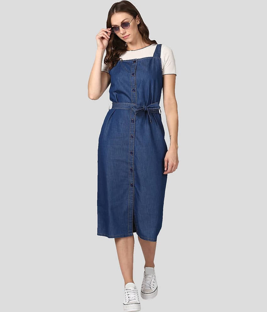 StyleStone Women Denim Fit & Flare Dress ( Blue )