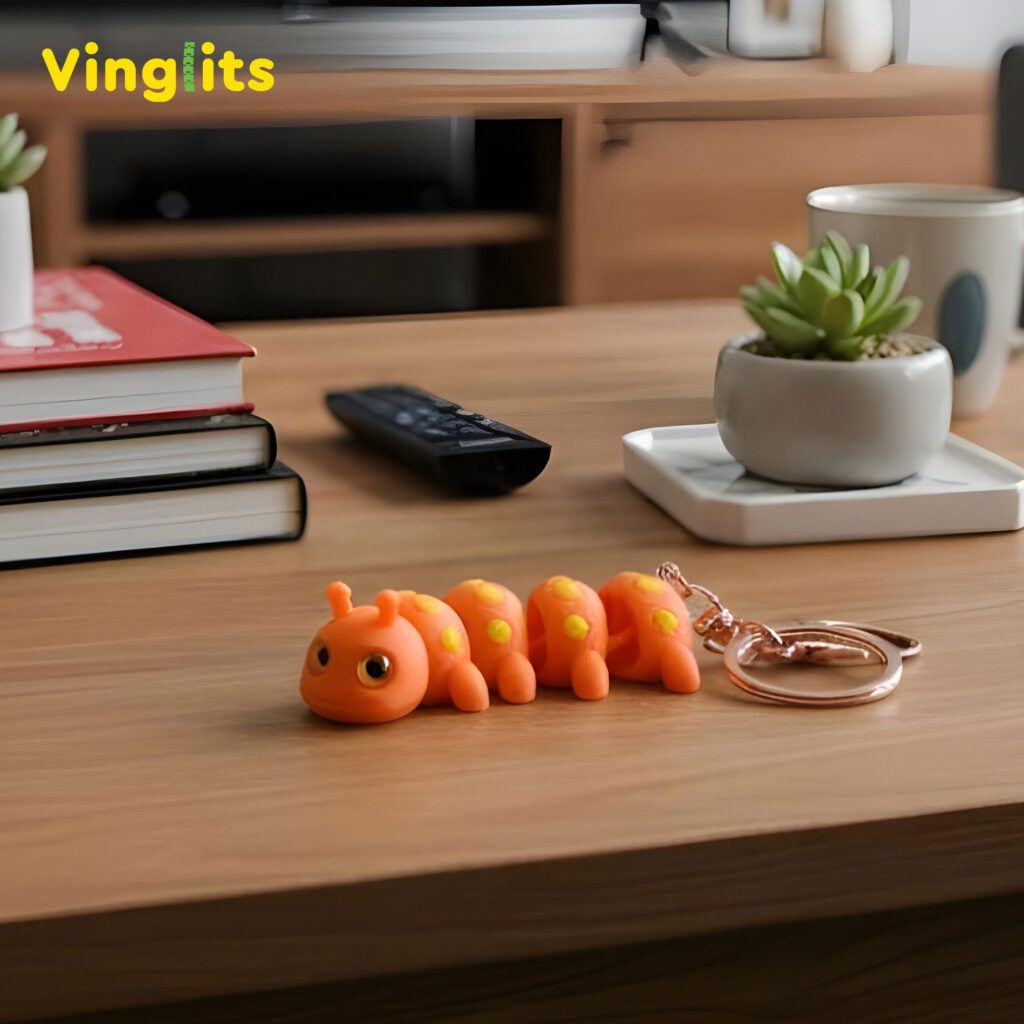 Vinglits Bugsy & Scaly 3D Printed Keychains – Articulated Animal Toys, Pocket-Friendly Keyrings, Stress Relief Desk Toys for Kids & Adults, Collectible Accessories (Caterpillar - Twirly, Medium)