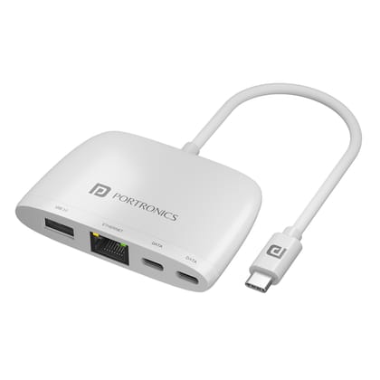 Portronics Mport 41 USB C Hub ,4-in-1 with Ethernet, 1000 Mbps Gigabit Internet, 2-Ports Type-C Data, USB 3.0 Port, Multiport 10,100,1000 Mbps RJ45 LAN Adapter for Laptop, PC, Mac & Desktop