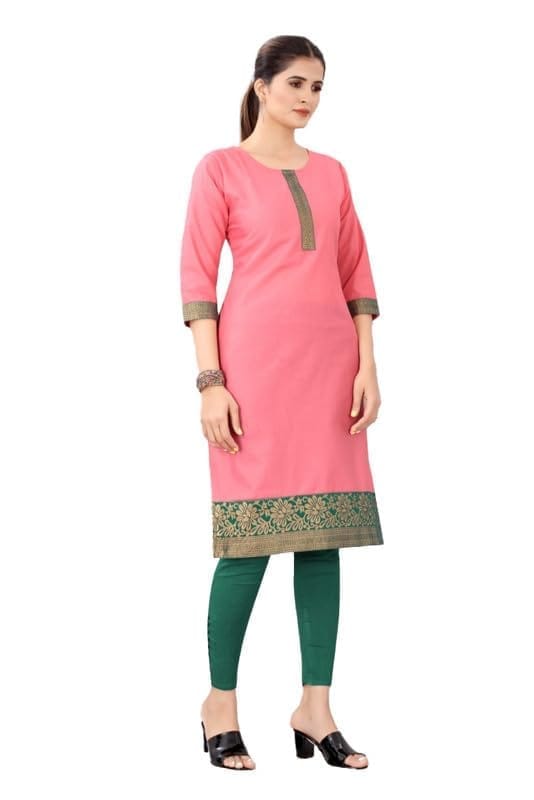 Women's Casual 3/4th Sleeve Solid Cotton Kurti (Peach, M)-PID46120