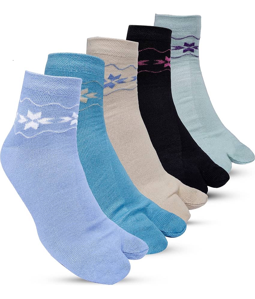 Texfro Pack of 5 Women's Cotton Ankle Length Socks ( Multicolor )