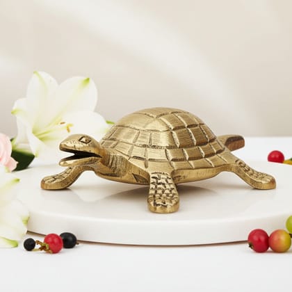 Brass Showpiece Tortoise, Turtle [Kachua] Small Statue, Length : 4 Inch (ZMAS184 G)