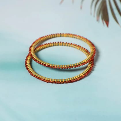 Red - Hand Embroidered Beadwork Bangle (Set of 2)