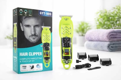 GTY-999 Transparent Rechargeable Hair & Beard Trimmer for Men with LED Light, Cordless Professional Grooming Trimmer (Random Color)