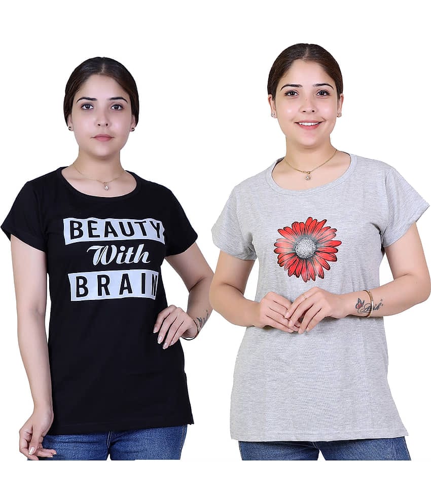 Varenyam Women Cotton Regular Fit Round Neck T-Shirt ( Black )