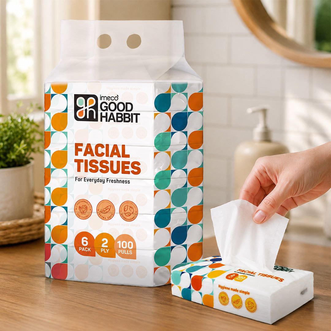 Imeco India Good Habbit Extra Soft 2-Ply Facial Tissues (6 Pack, 100 Pulls) | High Absorbency | Everyday Hygiene