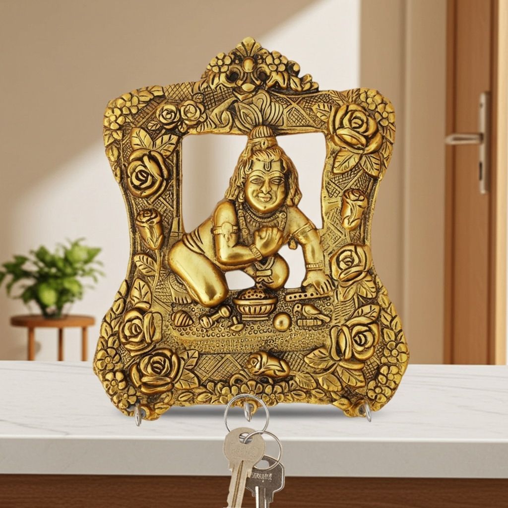Aluminium Wall Hanging Showpiece Krishna Key Holder (ASMAS338 G)