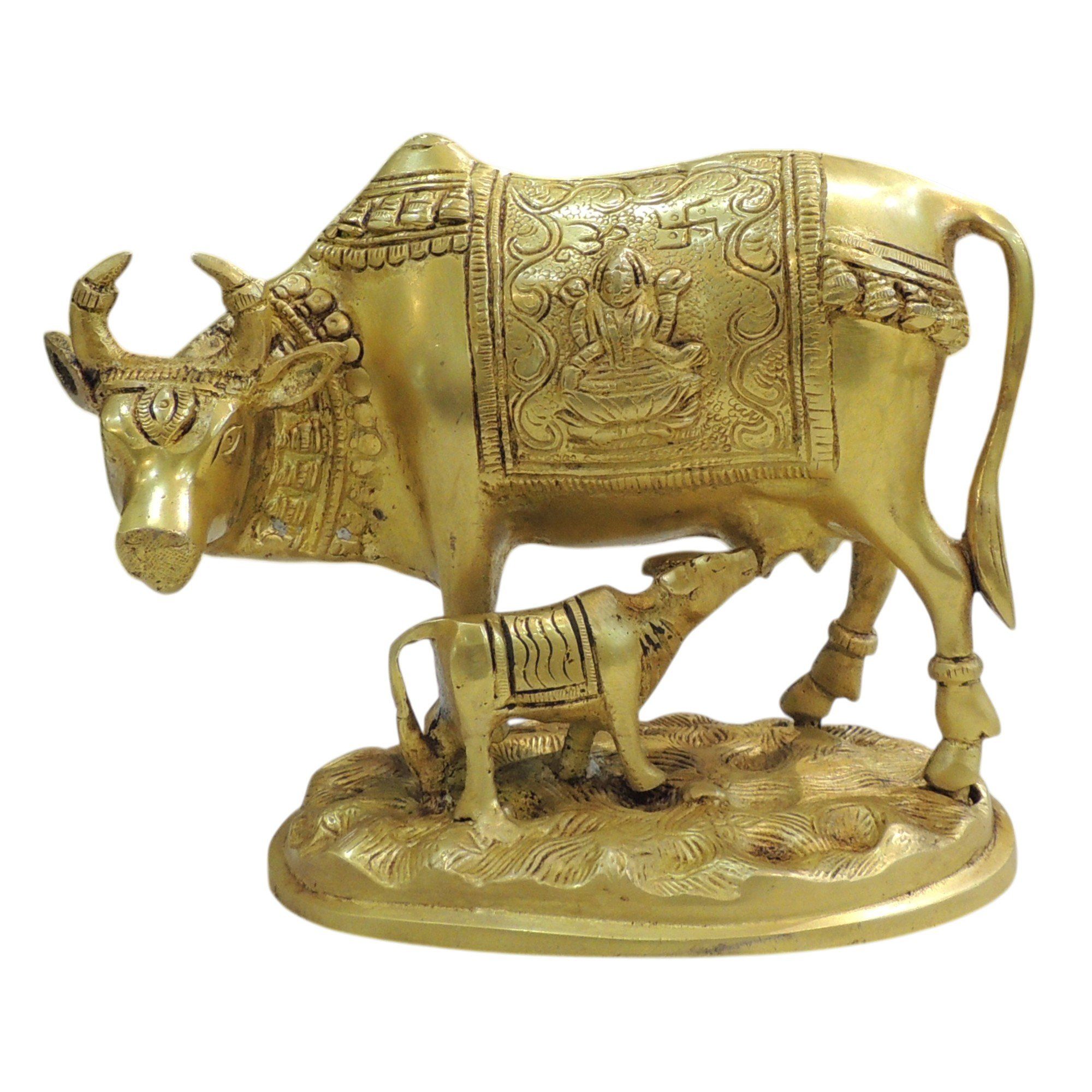 Brass Cow with Calf Showpiece Statue for Home Decor & Vastu, Height : 6.5 Inch (BSMAS1939 C)