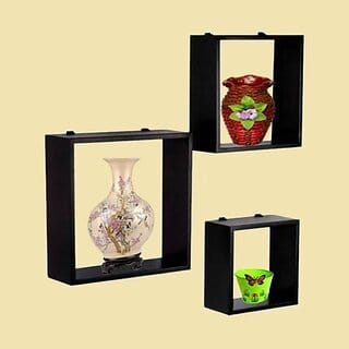 Onlinecraft Wooden Wall Rack Wooden Wall Shelf (Number Of Shelves - 3, Black)