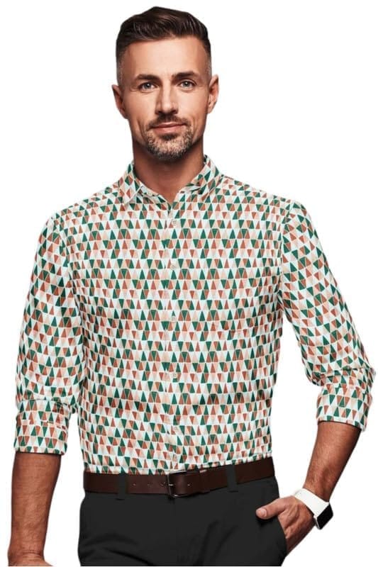 Men's Cotton Blended Printed Full Sleeve Shirt (Multicolor, XL)-PID53452