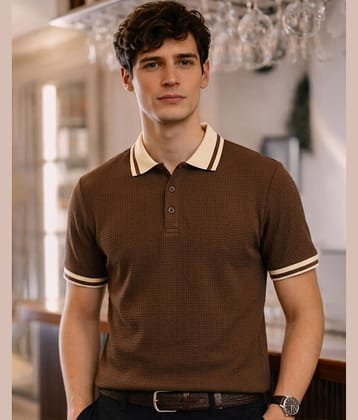 AUSK Men Cotton Blend Regular Fit Solid Polo T Shirt ( Beige )