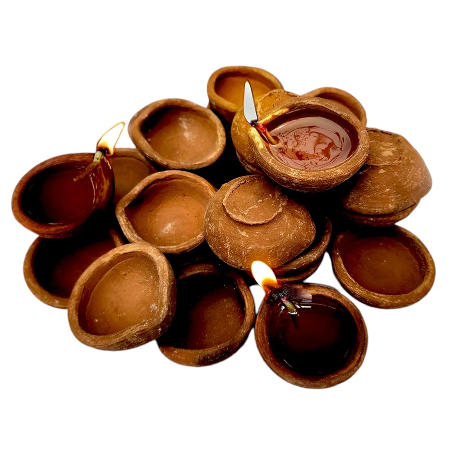 Natural Clay Traditional Diwali Ke Diye | Earthen Clay Diya | Mitti Ka Diva | Diyas for Pooja | Deepawali Festival & Temple Pooja Dia | (Set of 6)