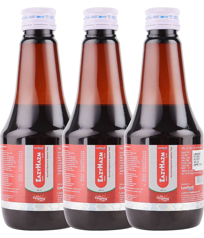 Leeford EazyHazm Syrup 200ml | Ayurvedic Digestive & Appetiser Tonic | New Tingling Taste Pack of 3