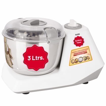 Glen Automatic Electric Atta Maker Machine, 3 Litre, 650W, Dough Kneader, Dough Mixer with Large Stainless Steel Bowl with Lid, Hands-free kneading - White (SA3032DM) Glen Automatic Electric Atta Maker Machine, 3 Litre, 650W, Dough Kneader, Dough Mixer w