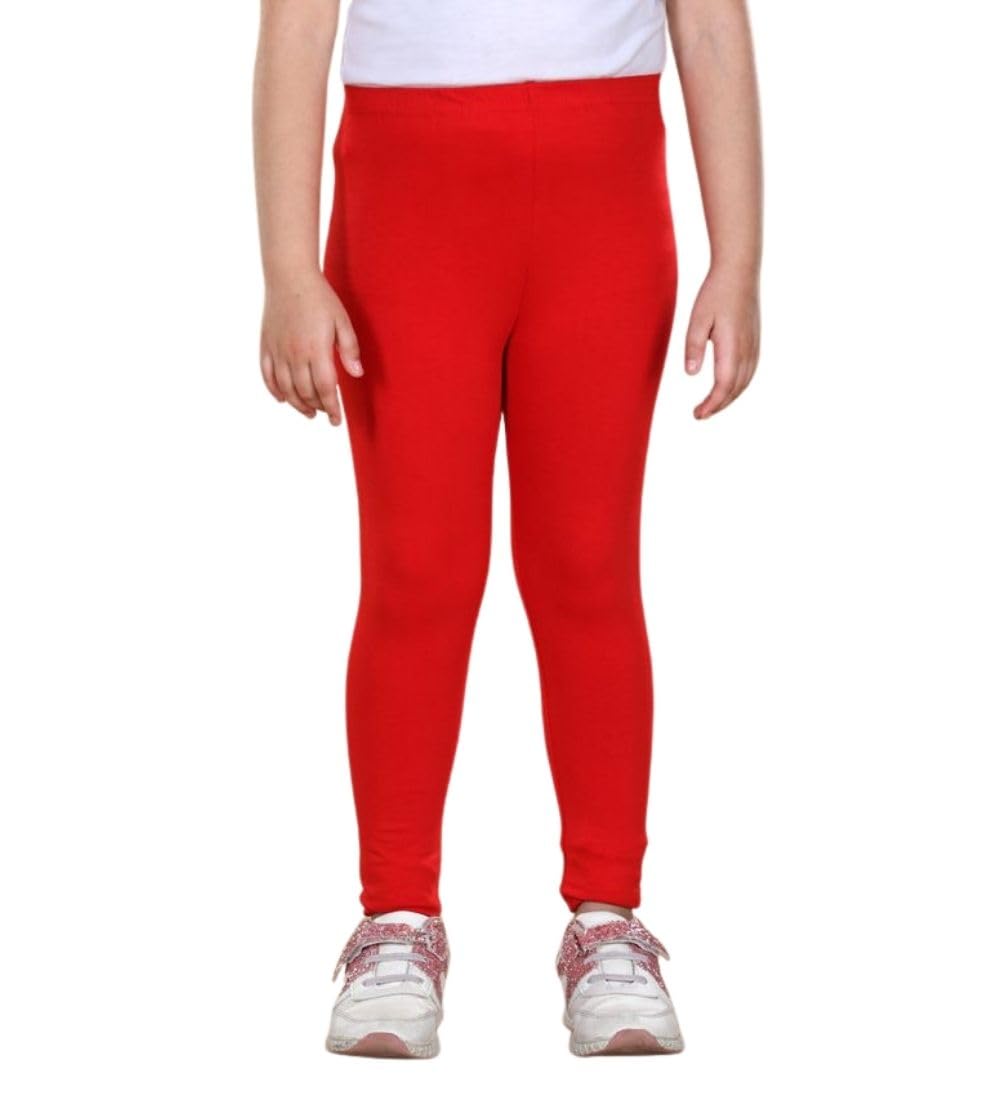Girl's Cotton Blended Solid Elasticated Leggings (Red, 8-9-Yrs)-PID66122