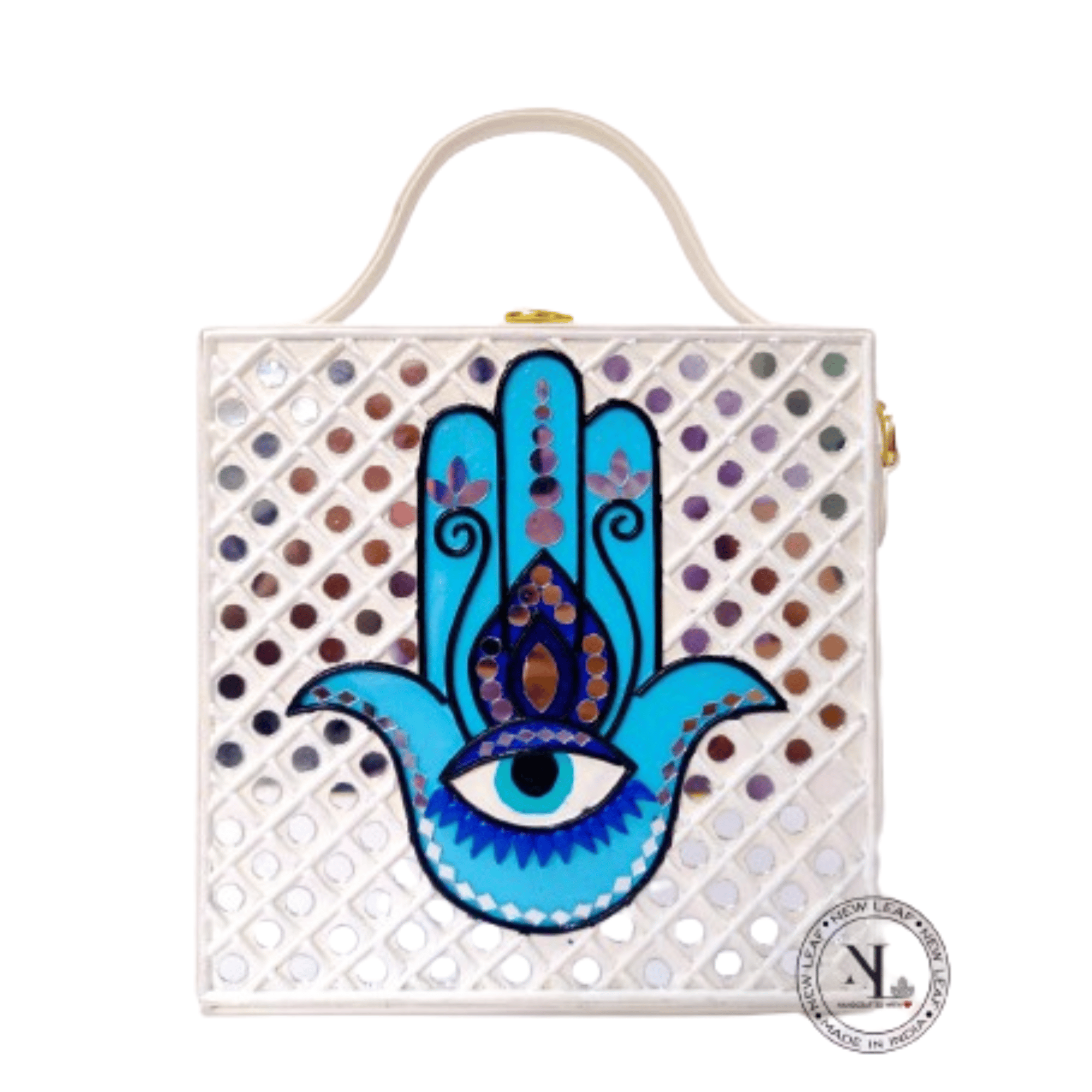 Hamsa Circle Lippan Art Handcrafted Box Bag