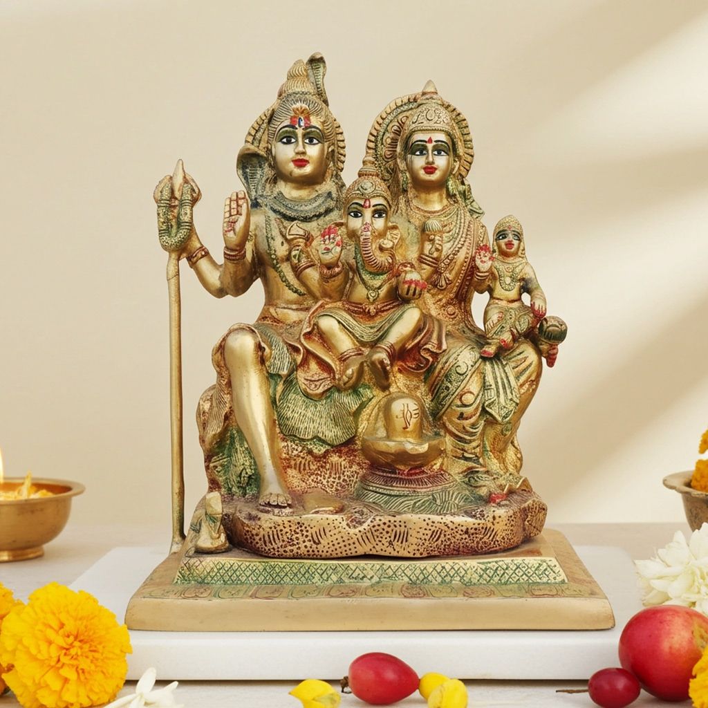 Brass Shiv Parivar Idol - Traditional Family Murti, Height : 11.5 Inch (BSMAS493 E)