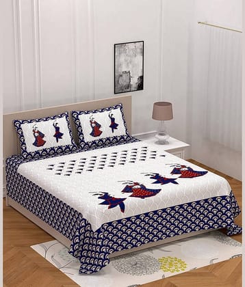 DESHBANDHU DBK Cotton 1 Double Bedsheet with 2 Pillow Covers ( Blue )