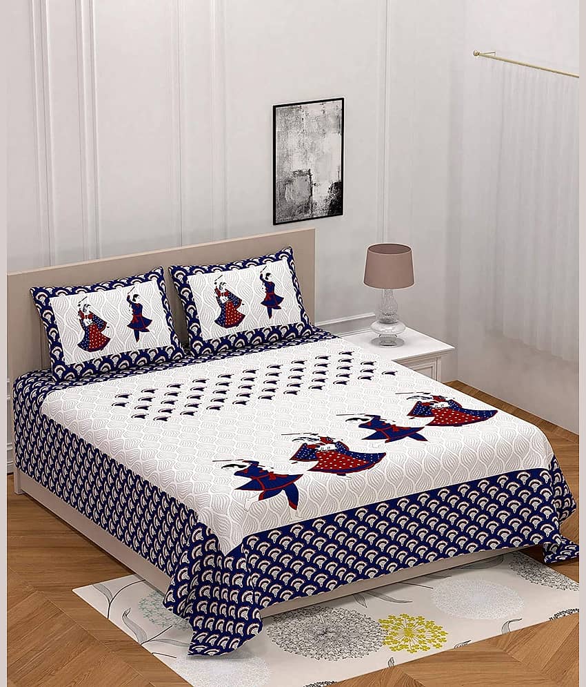 DESHBANDHU DBK Cotton 1 Double Bedsheet with 2 Pillow Covers ( Blue )