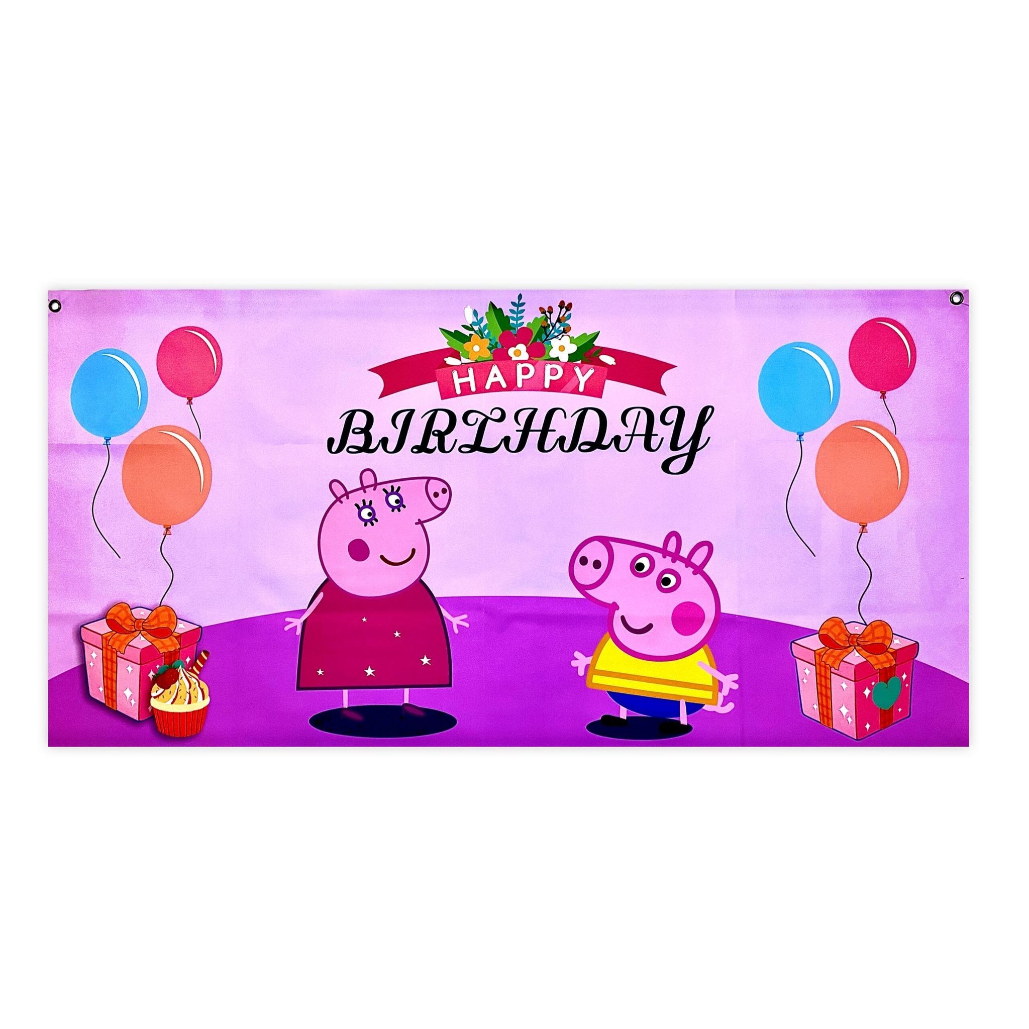 Peppa Pig Theme Happy Birthday Banner for Wall Decor -  4FT X 2FT - 1PC