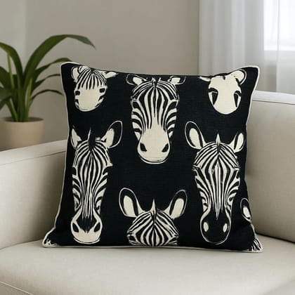 Mrijaa Velvet Jacquard Cushion Cover  Zebra Pop, Black, 16*16 inch