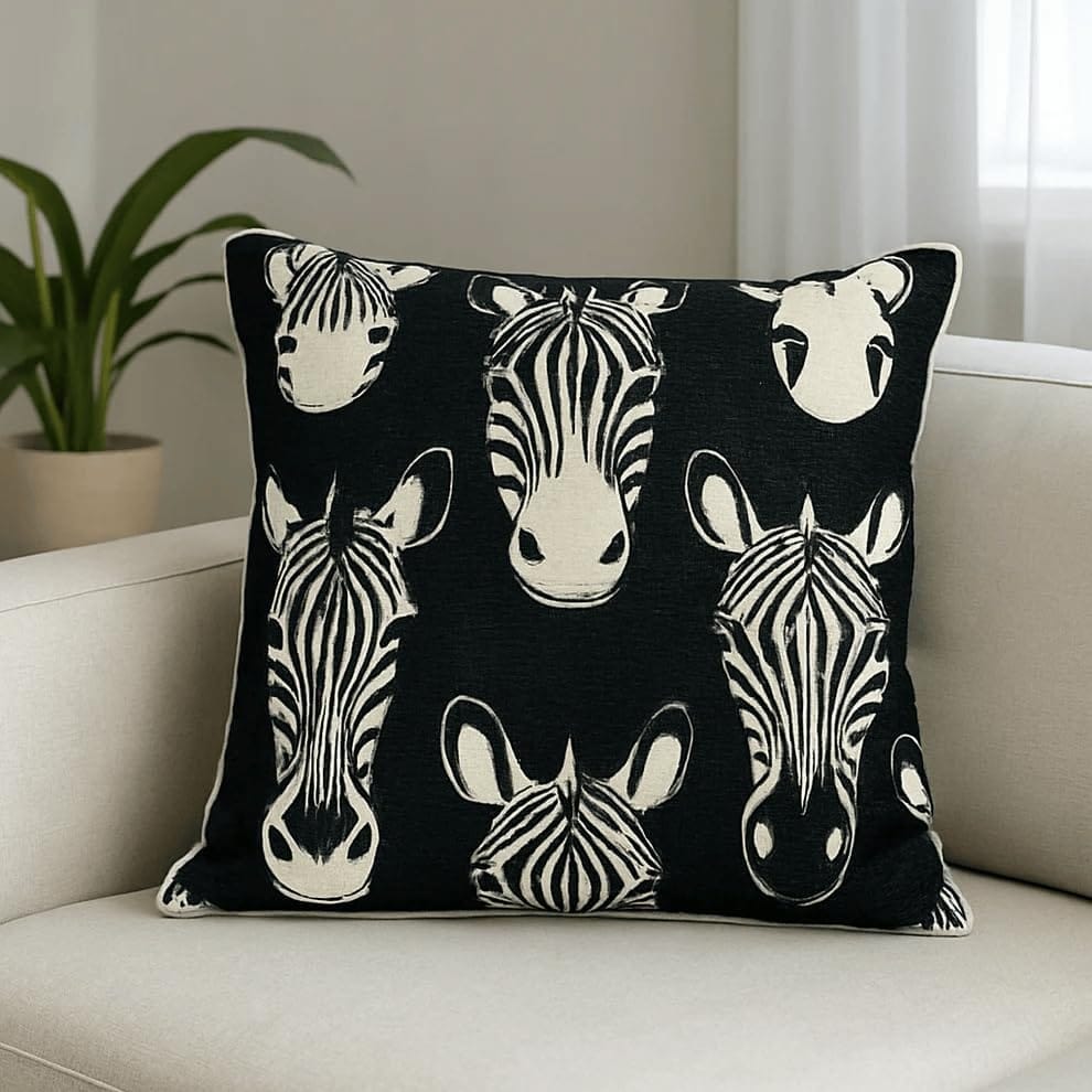 Mrijaa Velvet Jacquard Cushion Cover  Zebra Pop, Black, 16*16 inch