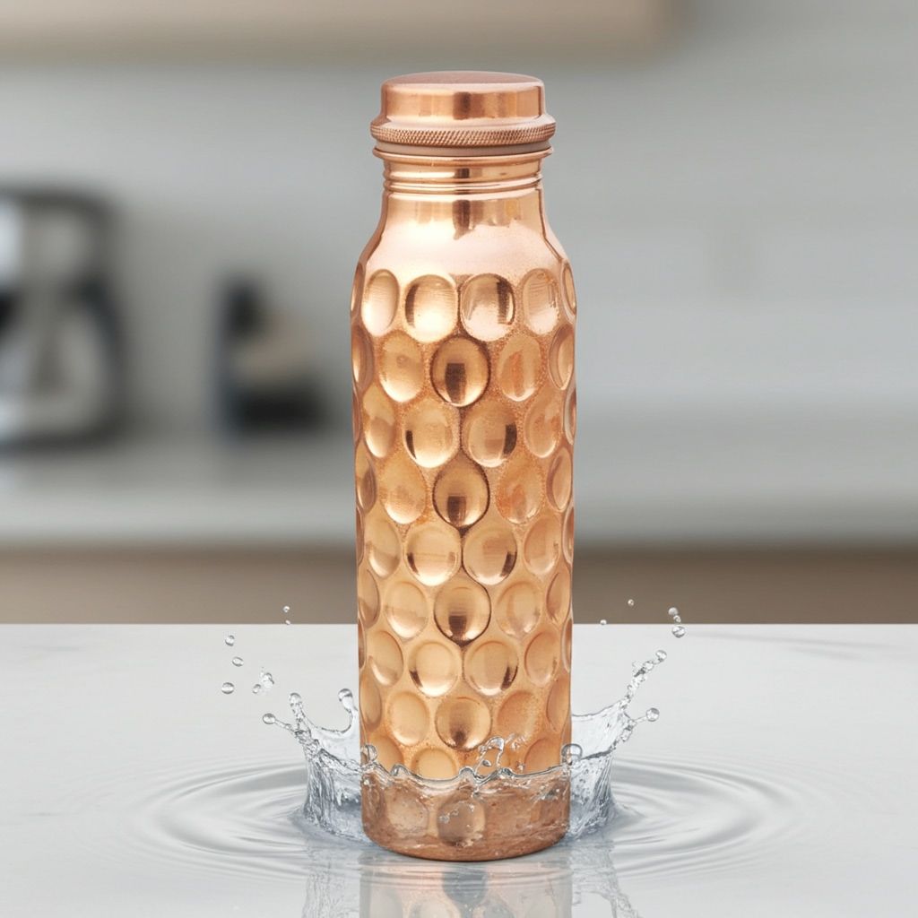 Diamond Design Pure Copper Water Bottle 900 ML | Premium Ayurvedic Bottle , Height : 10.5 Inch (BCMAS079 C)