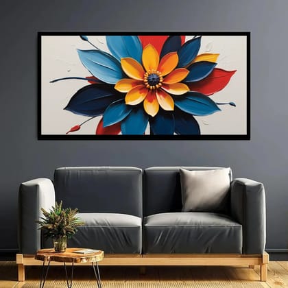 Luminary Aura in Alabaster – Dynamic Floral Muse Museum-Quality Cotton Canvas Painting for Luxe Home Interiors | Frame Size (127 X 69 Cm) | Frame Type (Black) | 5-Year Warranty