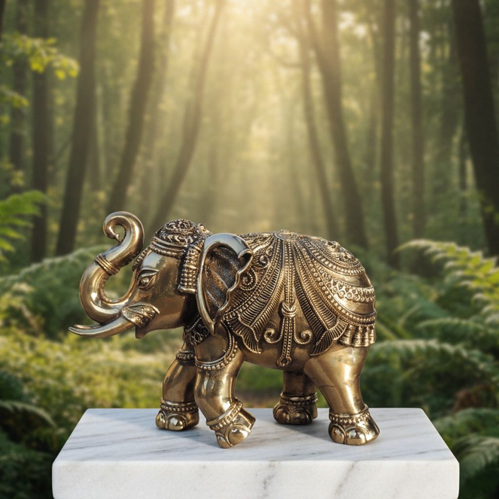 Brass Elephant Decorative Statue – Machine Crafted Premium Finish, Height : 7 Inch (BSMAS1707 I)