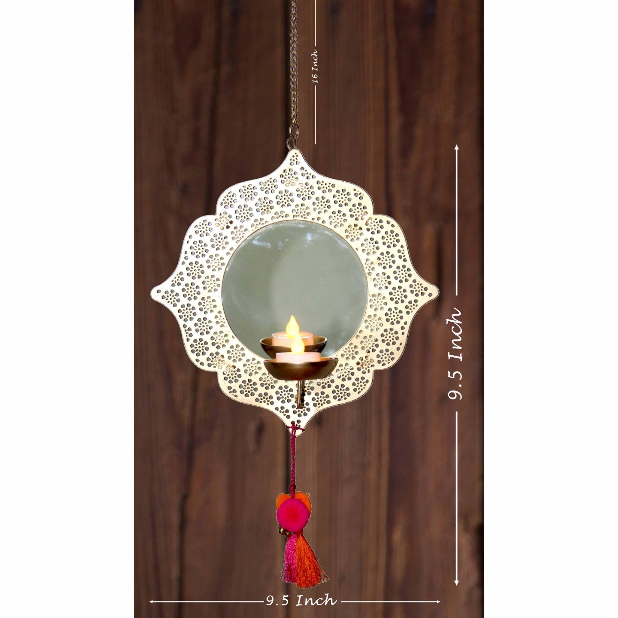 Iron Wall Hanging Candle Holder With Mirror (IMAS148 A)