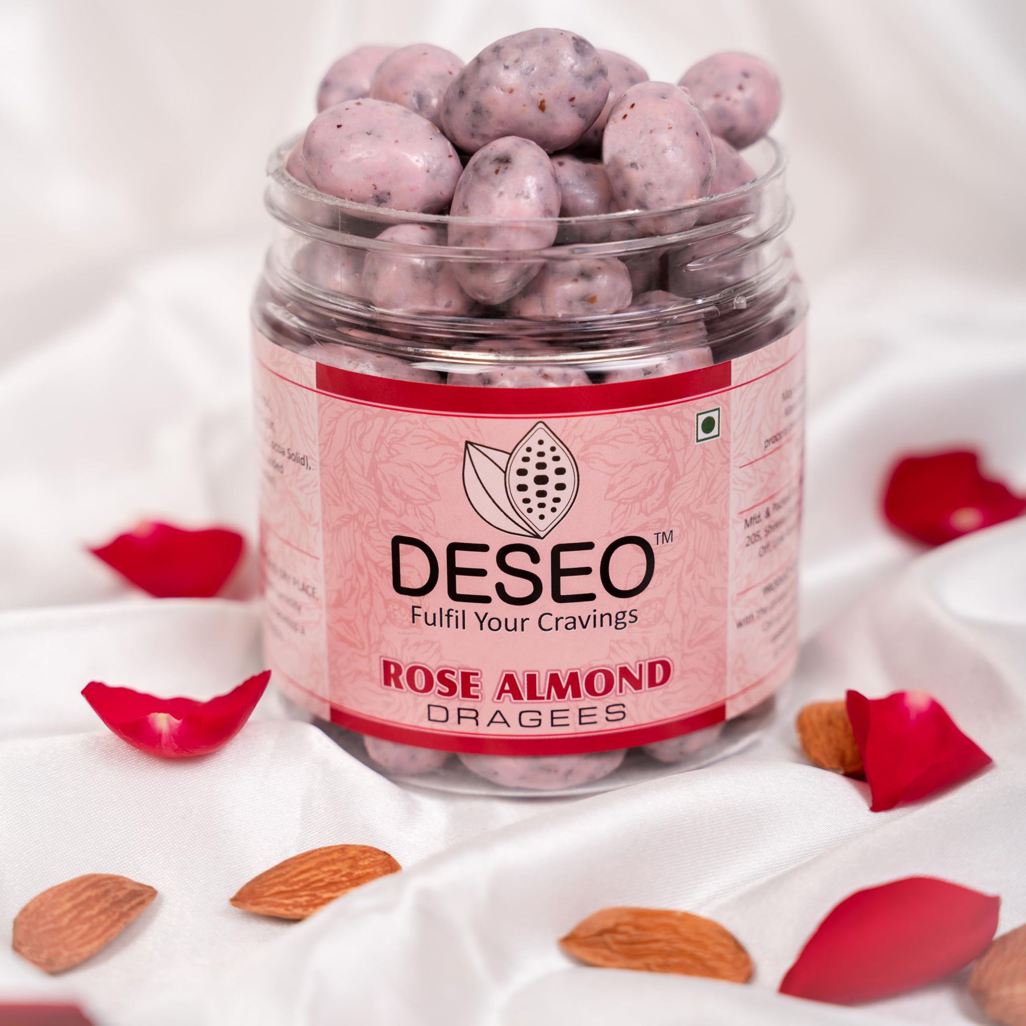 DESEO Rose Almond Dragees, Premium Coated Almonds 200 GMS EACH (PACK OF 1)