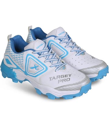 Vector X Target Pro White Blue Cricket Shoes