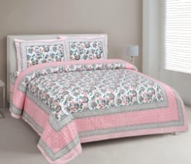 Handcrafted Sanganeri Print 100% Cotton Jaipuri Double Bedsheet & Covers