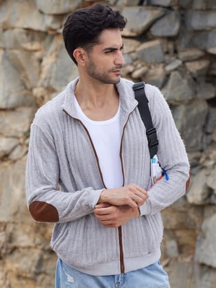 Self-Design Striped Knitted Jacket Self-Design Striped Knitted Jacket