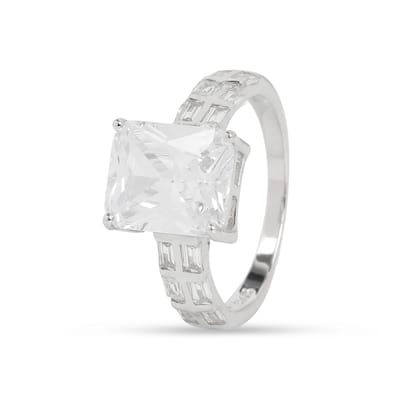 925 Sterling Silver Cushion Cut Solitaire Ring with Baguette Side Stones for Women | Statement CZ Diamond Look Ring I Weight - 3.3 gram 925 Sterling Silver Cushion Cut Solitaire Ring with Baguette Side Stones for Women | Statement CZ Diamond Look Ring I Weight - 3.3 gram