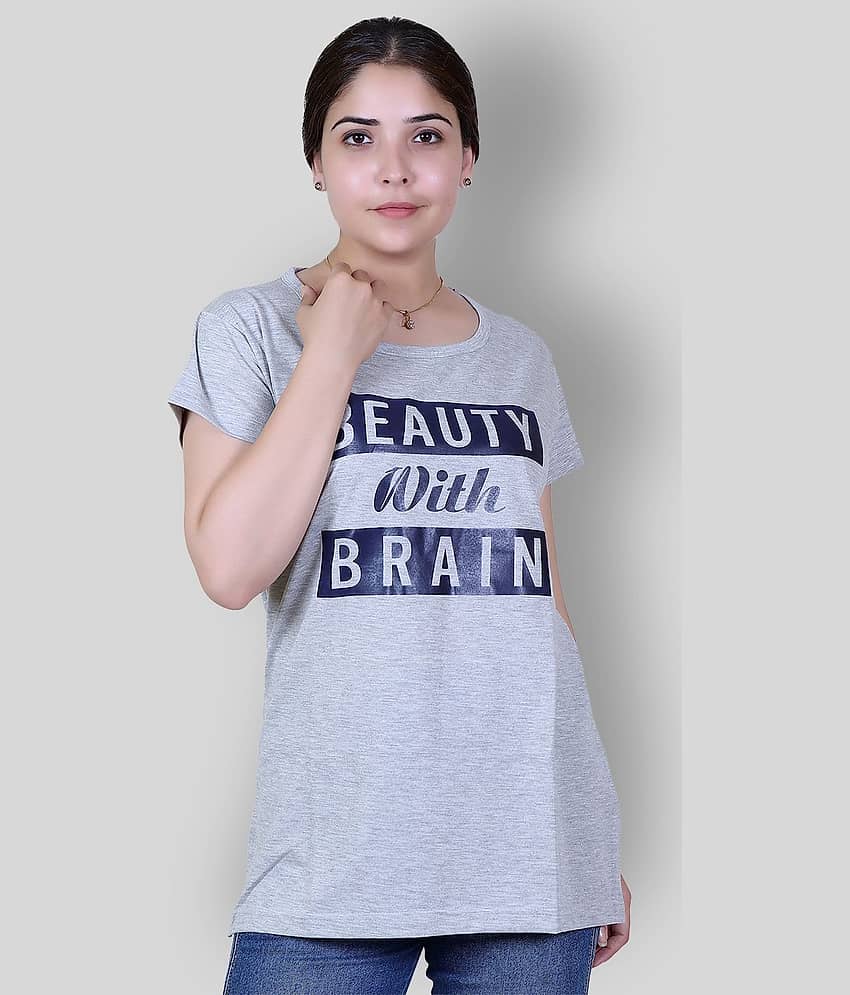 Varenyam Women Cotton Printed Regular Fit Round Neck T-Shirt ( Grey )