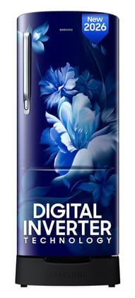 Samsung 223 L, 3 Star, Digital Inverter, Direct-Cool Single Door Refrigerator (RR24H2823UZ/NL, Midnight Blossom Blue, Base Stand Drawer, Single Touch Defrost, 2026 Model) Samsung 223 L, 3 Star, Digital Inverter, Direct-Cool Single Door Refrigerator (RR24