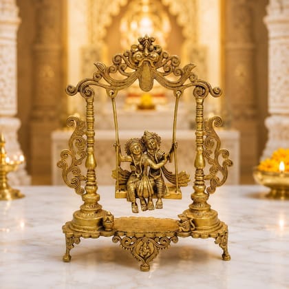 Brass Radha Krishna Idol � Divine Couple Brass God Decorative Murti, Height : 18.5 Inch (BSMAS1629 E)