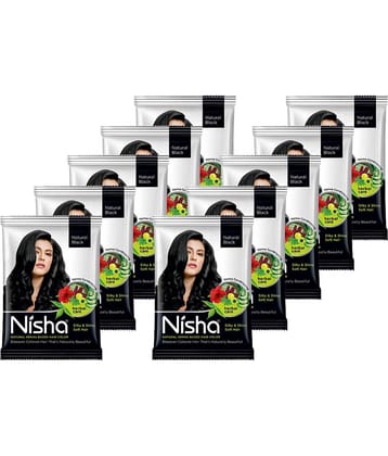 Nisha Henna Based Hair Color Natural Black 25gm Pack of 10, Ammonia Free Henna Powder Hair Colour Dye Black Hair Color